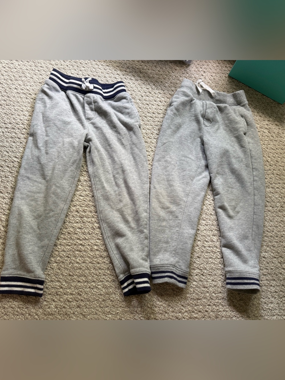 Janie and Jack Grey Sweatpants with Navy Stripe Cuffs 5T - two pairs